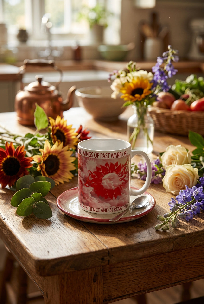 Standing on Warriors breast cancer awareness coffee mug.