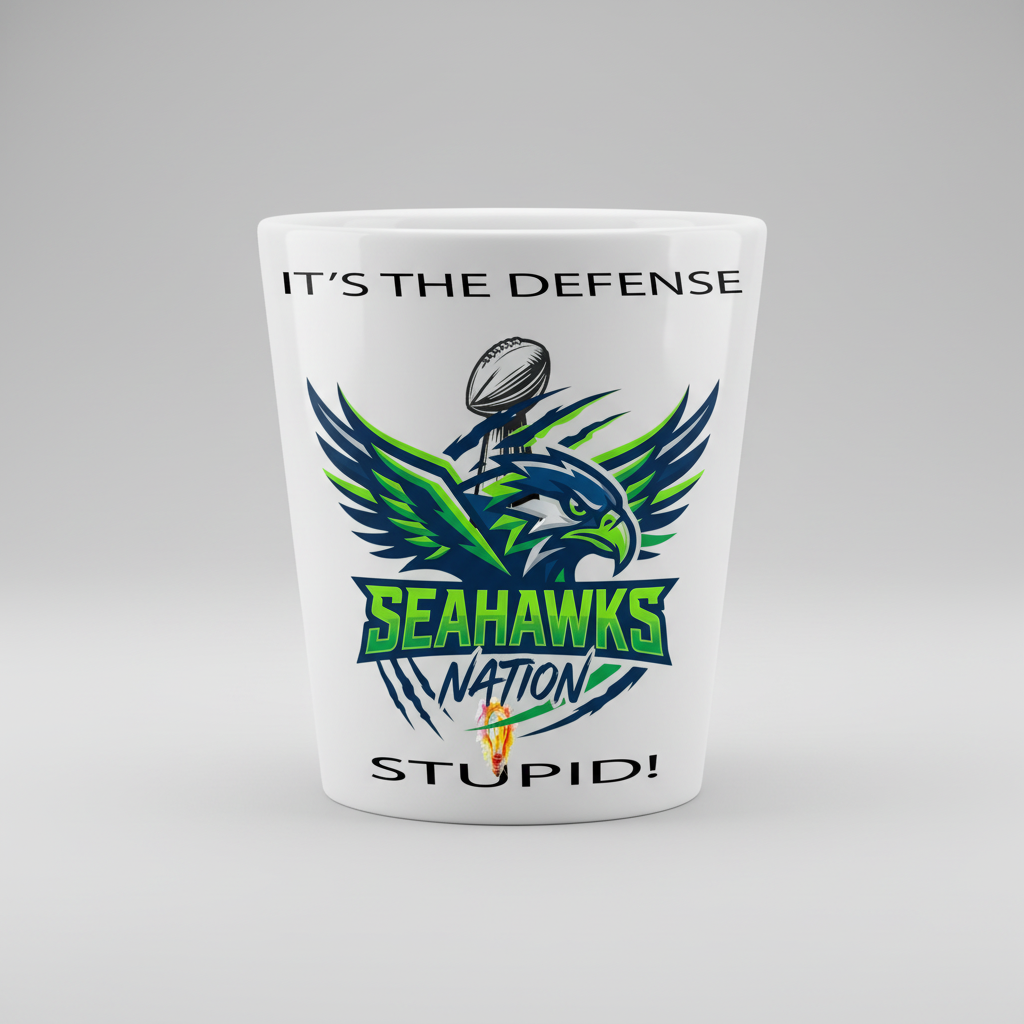 It's the defense stupid 2 football coffee cup Seahawks