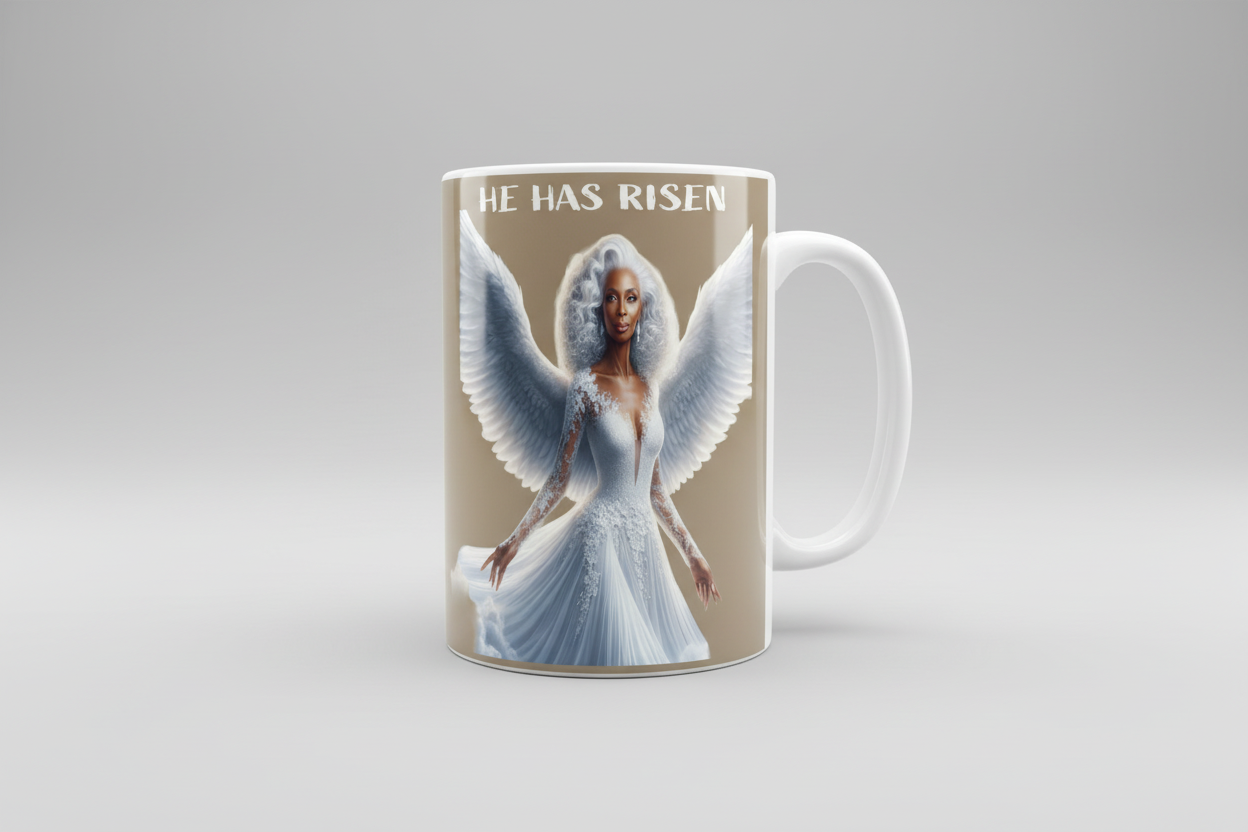 He Has Risen Angel coffee mug