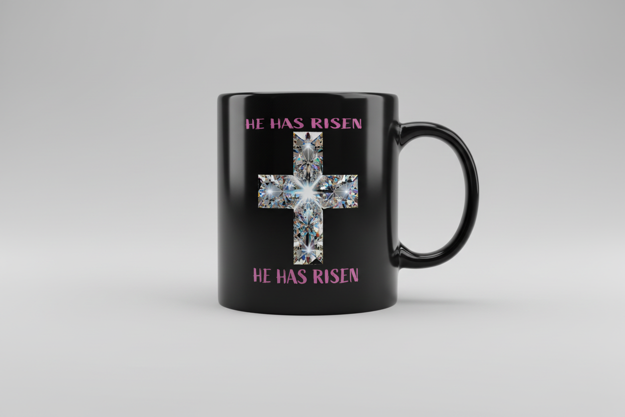 He Has Risen 2 Black coffee cup